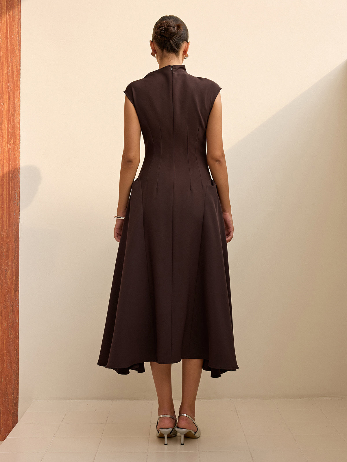 Asymmetrical Neck Sleeveless Maxi Dress with Invisible Zipper Detail