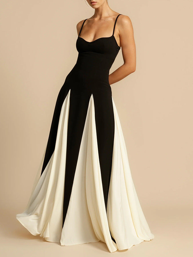 Charlotte Sleeveless Black and White Maxi Dress with Open Back