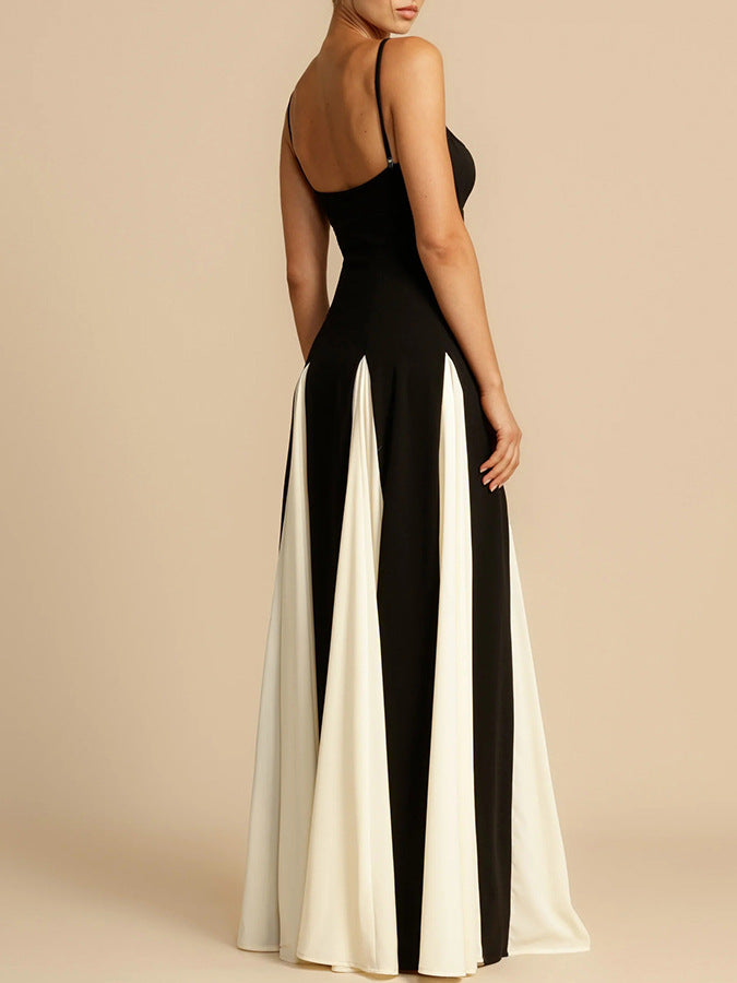 Charlotte Sleeveless Black and White Maxi Dress with Open Back