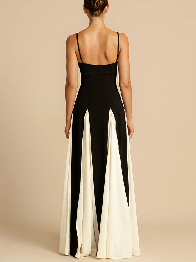 Charlotte Sleeveless Black and White Maxi Dress with Open Back