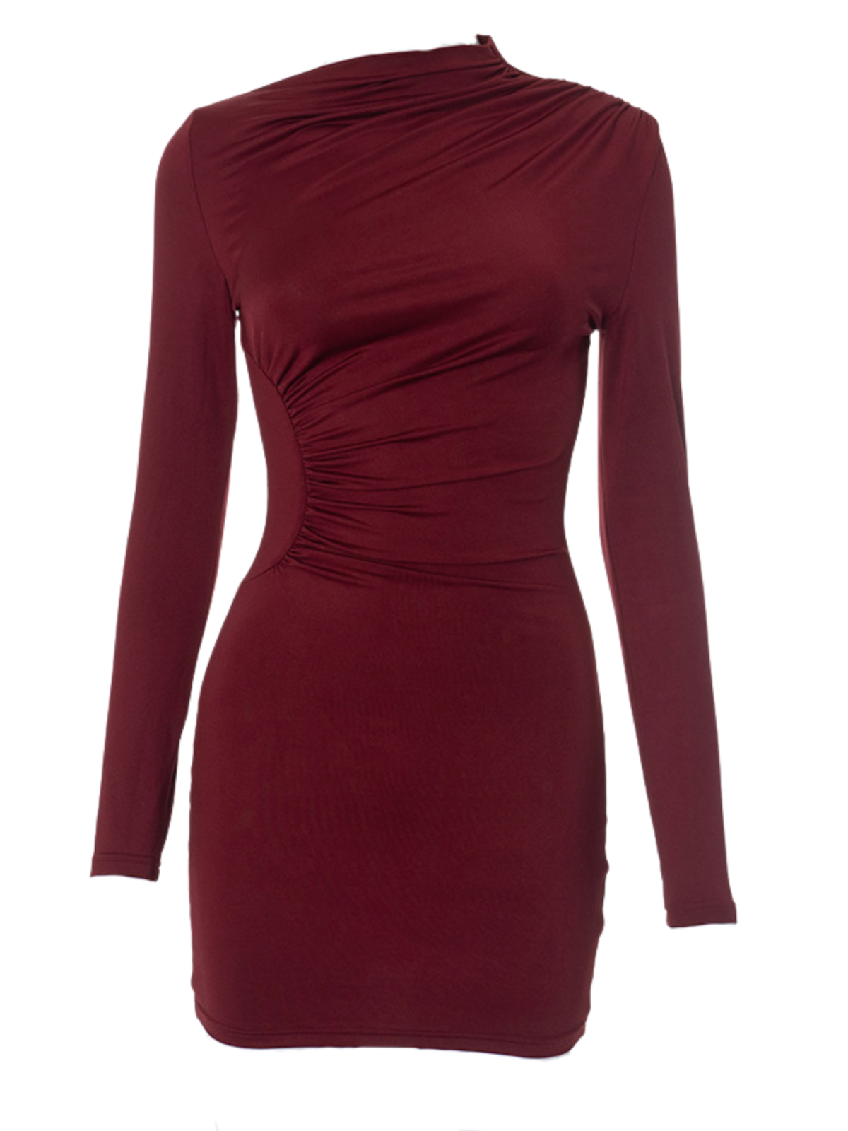 Eachna Long Sleeve Ruched Mini Dress Red Figure-Flattering Party