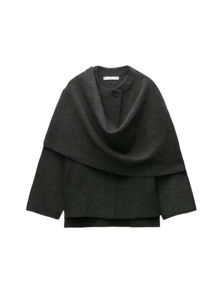 Asymmetric Wool Blend Poncho Lightweight Warm Draped Winter Layer