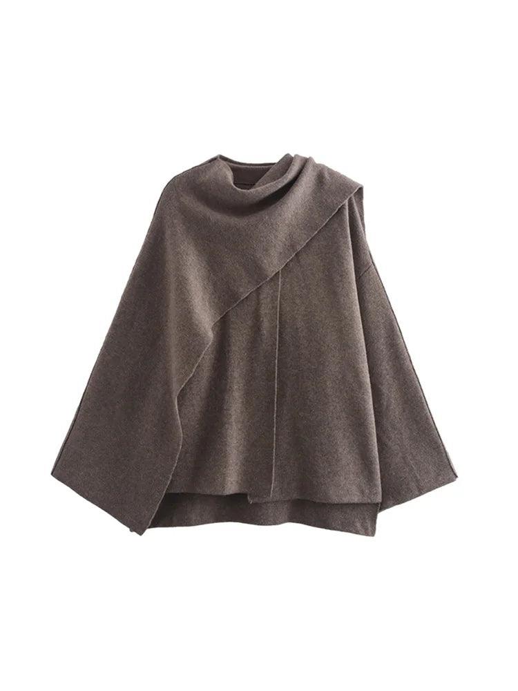 Asymmetric Wool Blend Poncho Lightweight Warm Draped Winter Layer