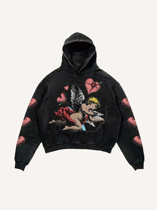 Fashionable Cupid Heart Print Slant Pockets Hoodie - Cozy Polyester Casual Top
