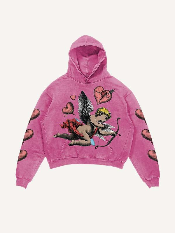 Fashionable Cupid Heart Print Slant Pockets Hoodie - Cozy Polyester Casual Top