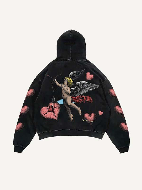 Fashionable Cupid Heart Print Slant Pockets Hoodie - Cozy Polyester Casual Top