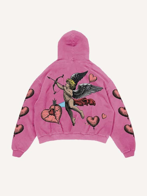 Fashionable Cupid Heart Print Slant Pockets Hoodie - Cozy Polyester Casual Top